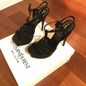 YSL heel black velvet. Authentic.